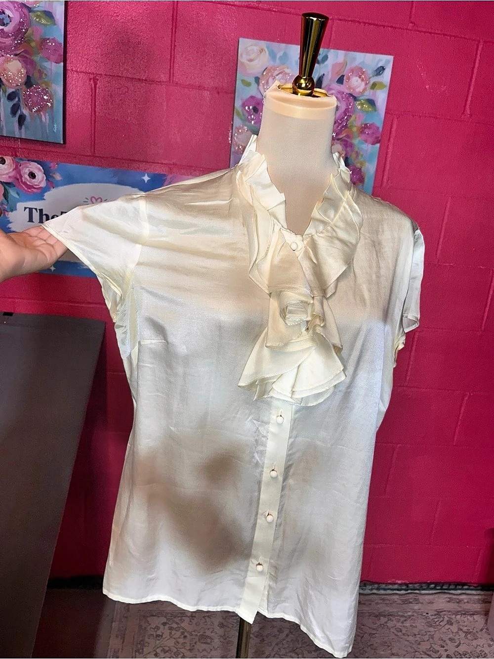 Talbots Cream Ruffle Blouse Size 14 - Picture 3 of 8
